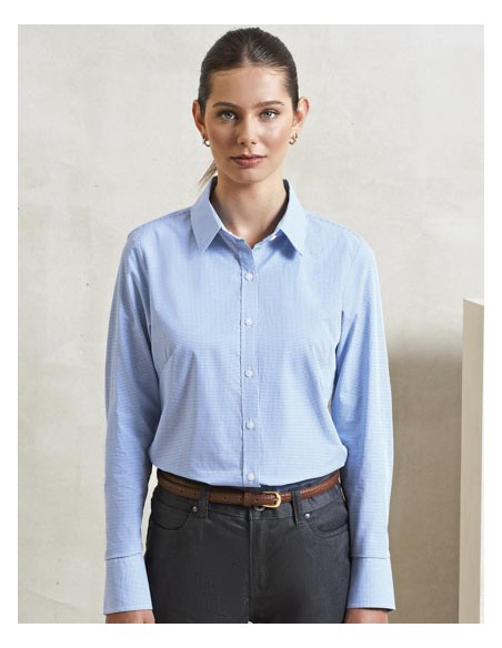 PRE-PR320-Womens Microcheck (Gingham) Long Sleeve Cotton Shirt 2